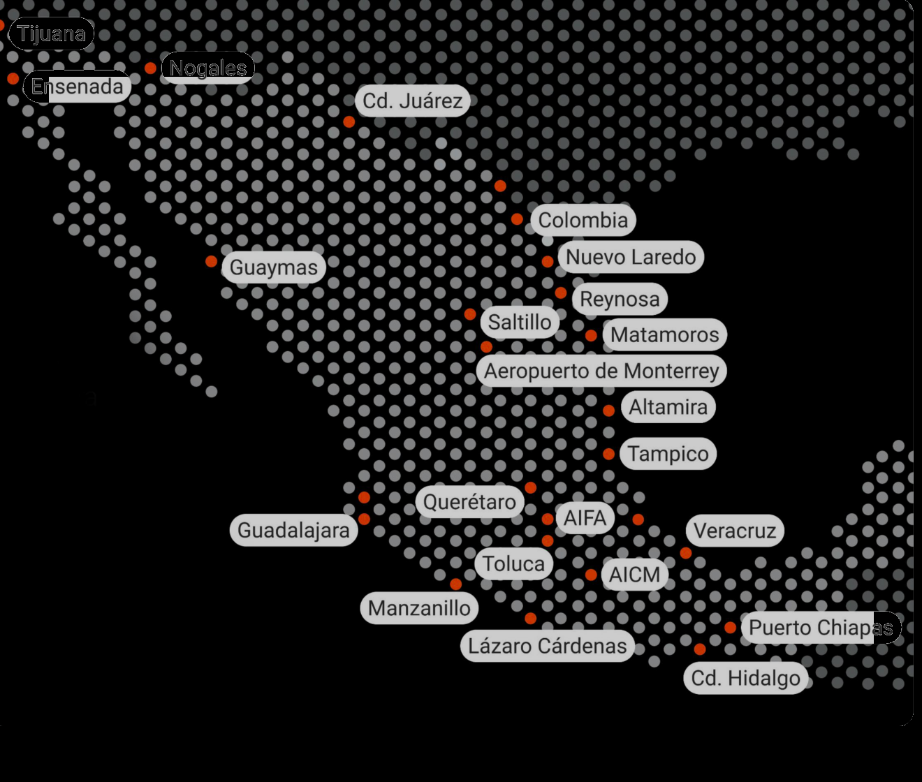 Mapa de Cobertura Nacional de Agencias Aduanales Aduax en México